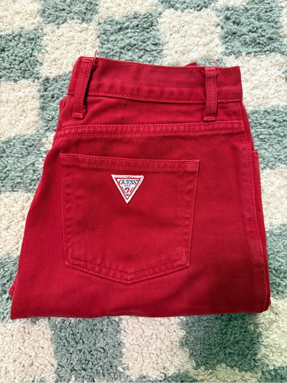 GUESS Jeans Vintage USA Red Patriotic Denim High Waisted Tapered Straight Leg 28